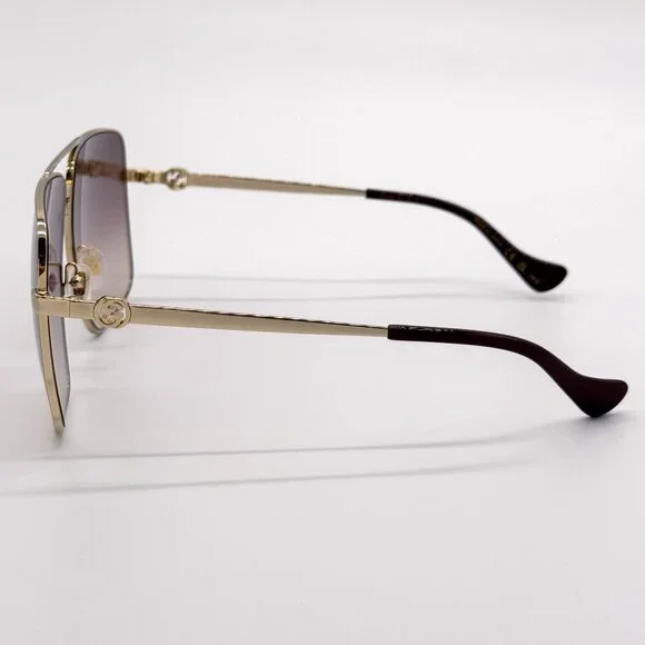 NEW GUCCI SUNGLASSES GG1087S 002 GOLD UNISEX EYEWEAR GUCCI WITH CHAIN - Picture 7 of 11